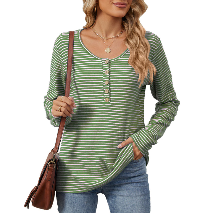 Striped long-sleeve T-shirt for women with button placket and casual fit Lune London