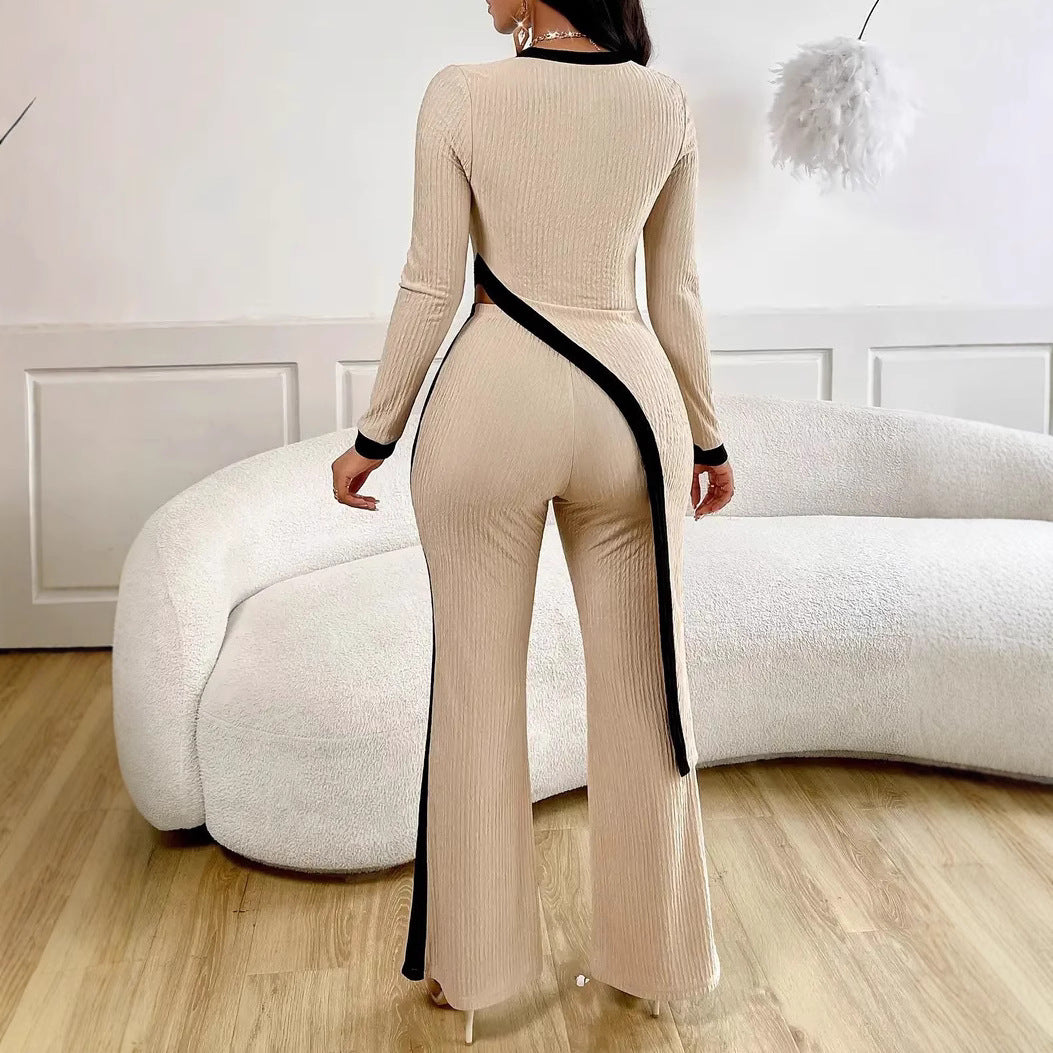 Ladies modern jumpsuit with side slit and contrasting accents Lune London