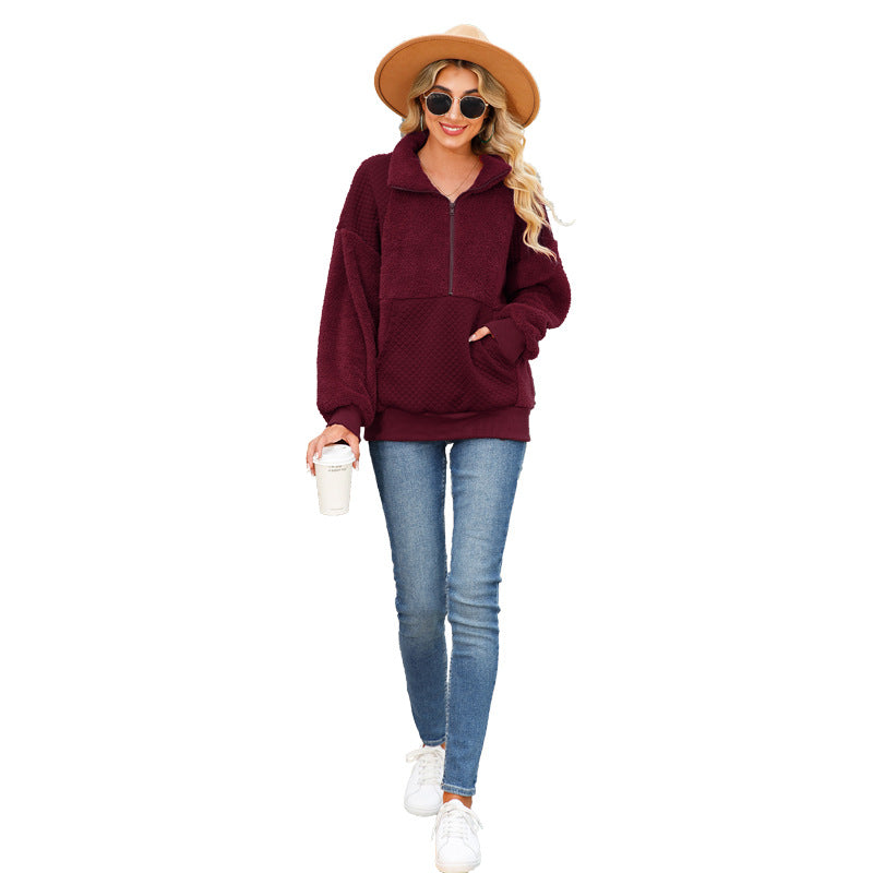 Cozy zip sweater for women with textured fleece and comfortable pockets Lune London