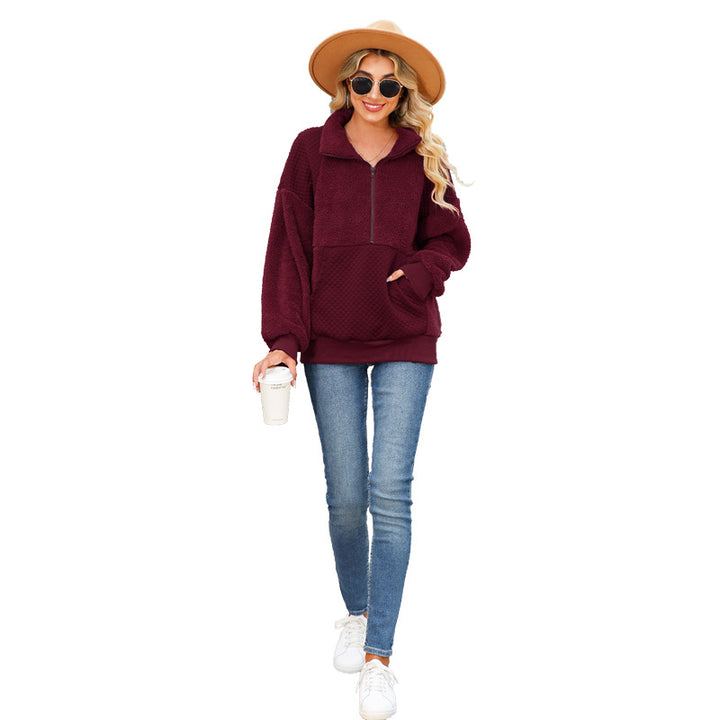 Cozy zip sweater for women with textured fleece and comfortable pockets Lune London
