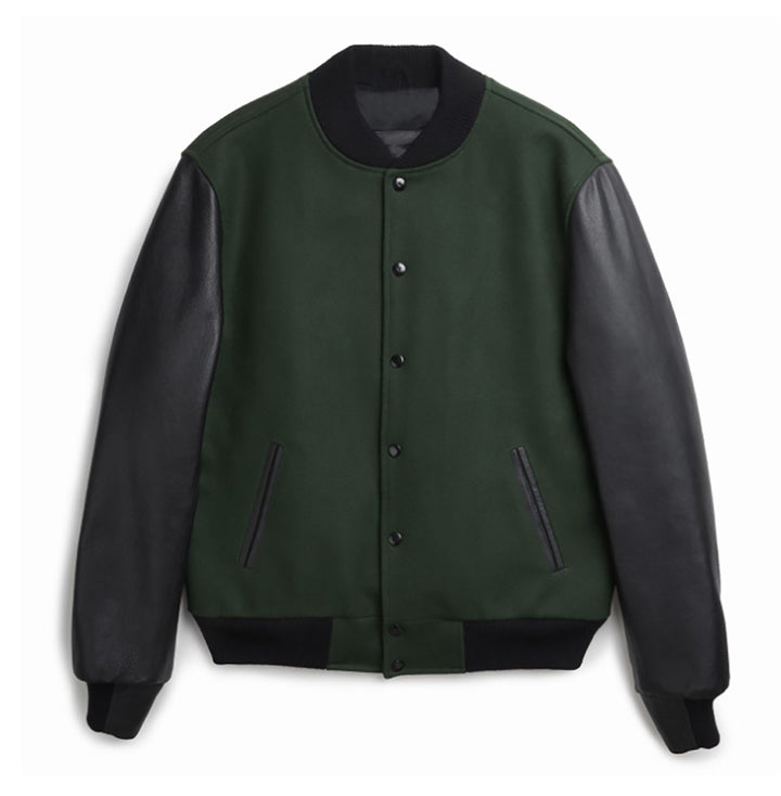 Stylish varsity jacket for men with leather sleeves Lune London