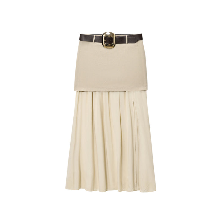 Airy midi skirt for women with an elegant pleat at the waist and a Lune London belt
