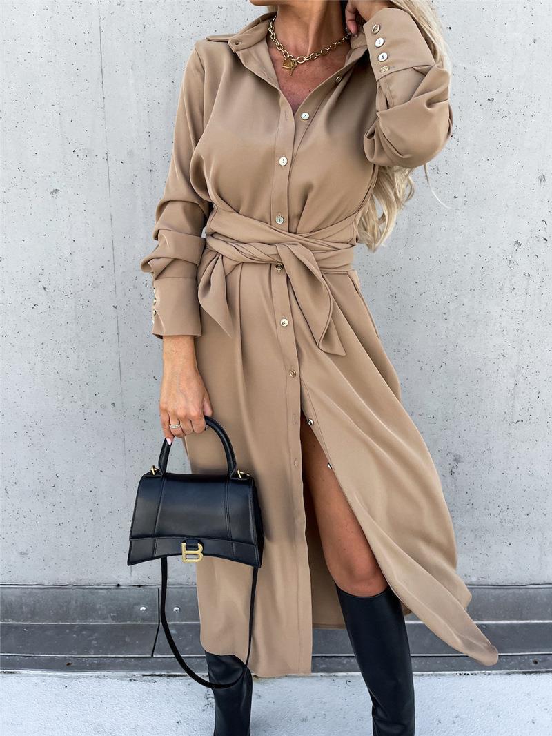 Women Long Blouse with Tie Belt and Elegant Material Lune London