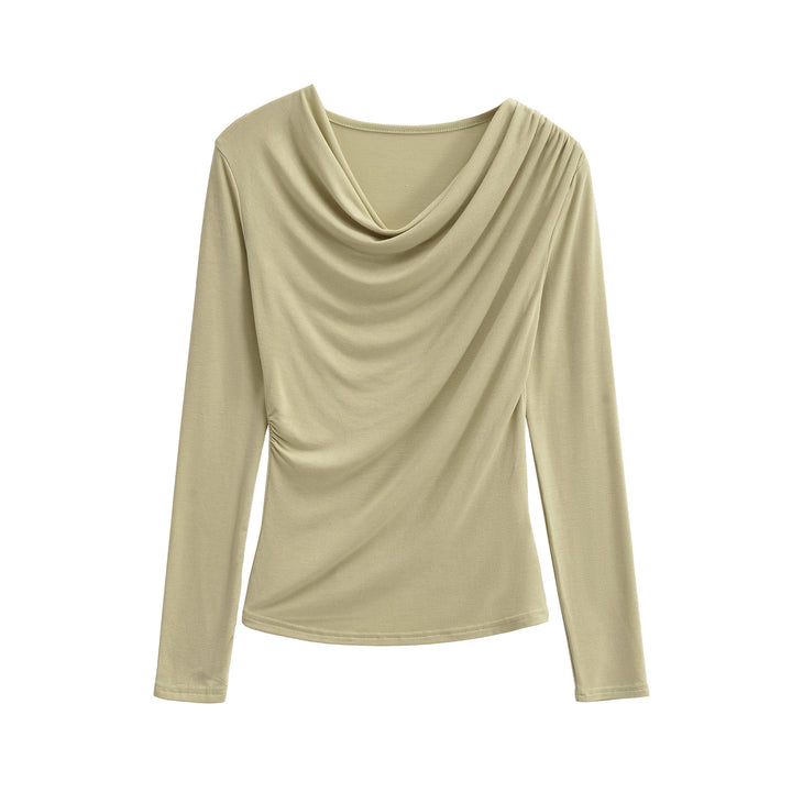 Women's Waterfall Collar Long Sleeve Shirt with Draping and Tailored Wrap Look Amarae