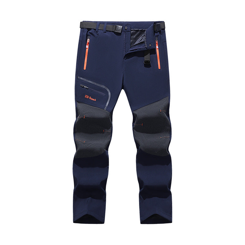 Men's softshell outdoor pants with reinforced knee sections, zippered pockets, and elastic waistband Amarae