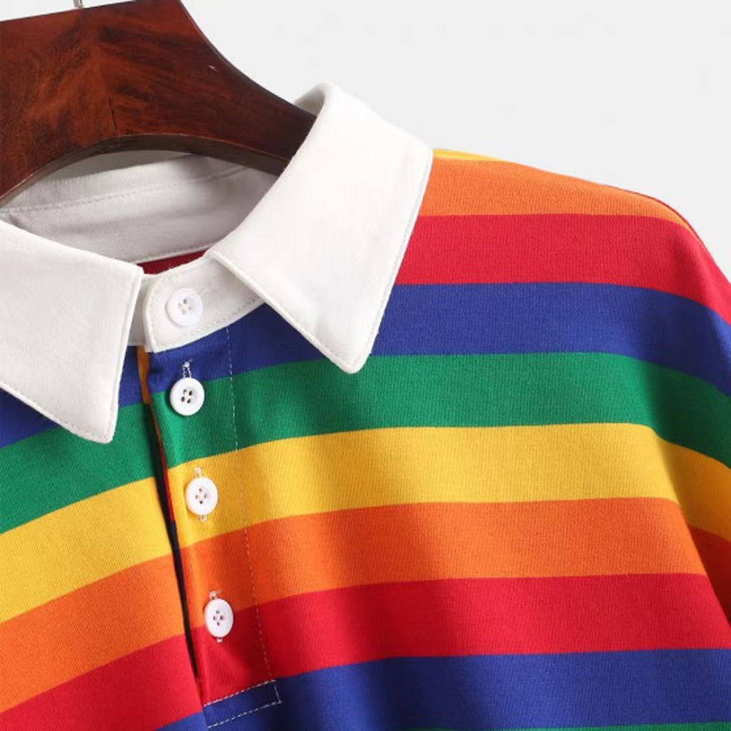 Women Cropped Polo Shirt with Colorful Stripes and Loose Fit Chic & Stil