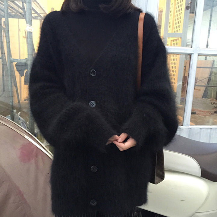 Cardigan Fluffy Femme avec Gros Boutons et Design à Coupe Large Chic & Stil