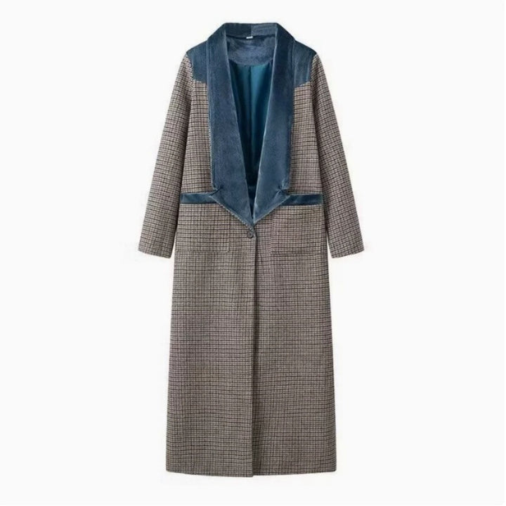 Elegant long sleeve women's coat with velvet accents Lune London
