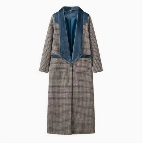 Elegant long sleeve women's coat with velvet accents Amarae