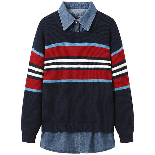 Striped round neck sweater for women with a relaxed fit and pleasant wearing comfort Amarae
