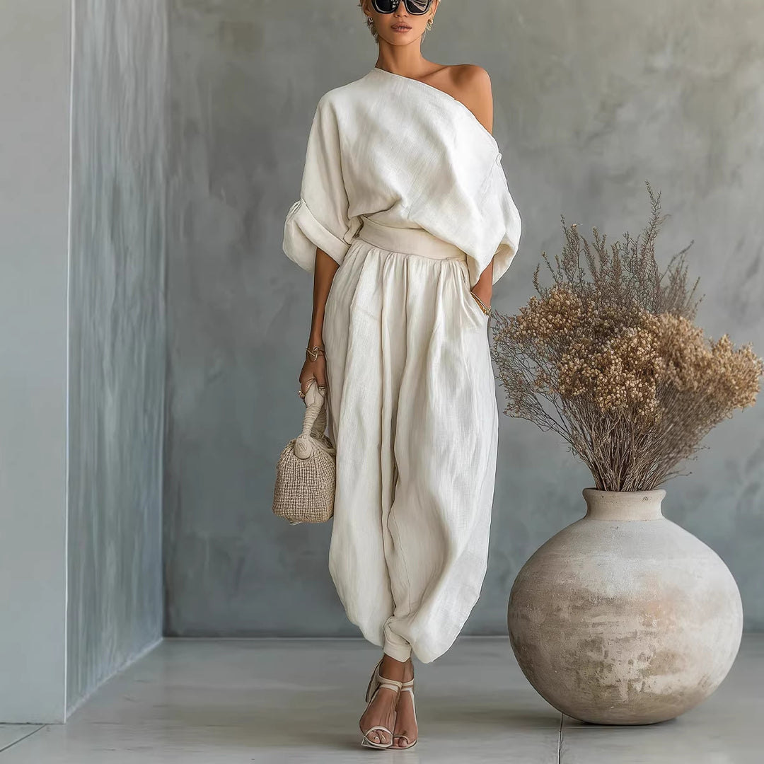 Women’s Lifestyle Jumpsuit with One-Sided Neckline and Loose Silhouette Lune London
