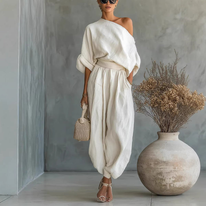 Women’s Lifestyle Jumpsuit with One-Sided Neckline and Loose Silhouette Lune London