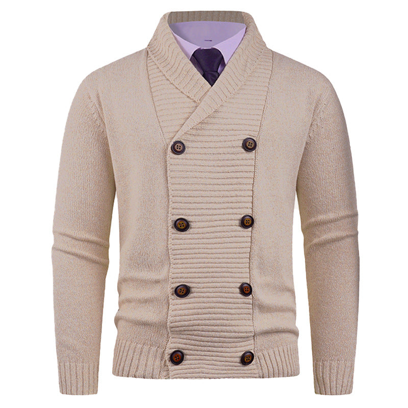 Men's knitted jacket with double row of buttons and fine texture Lune London