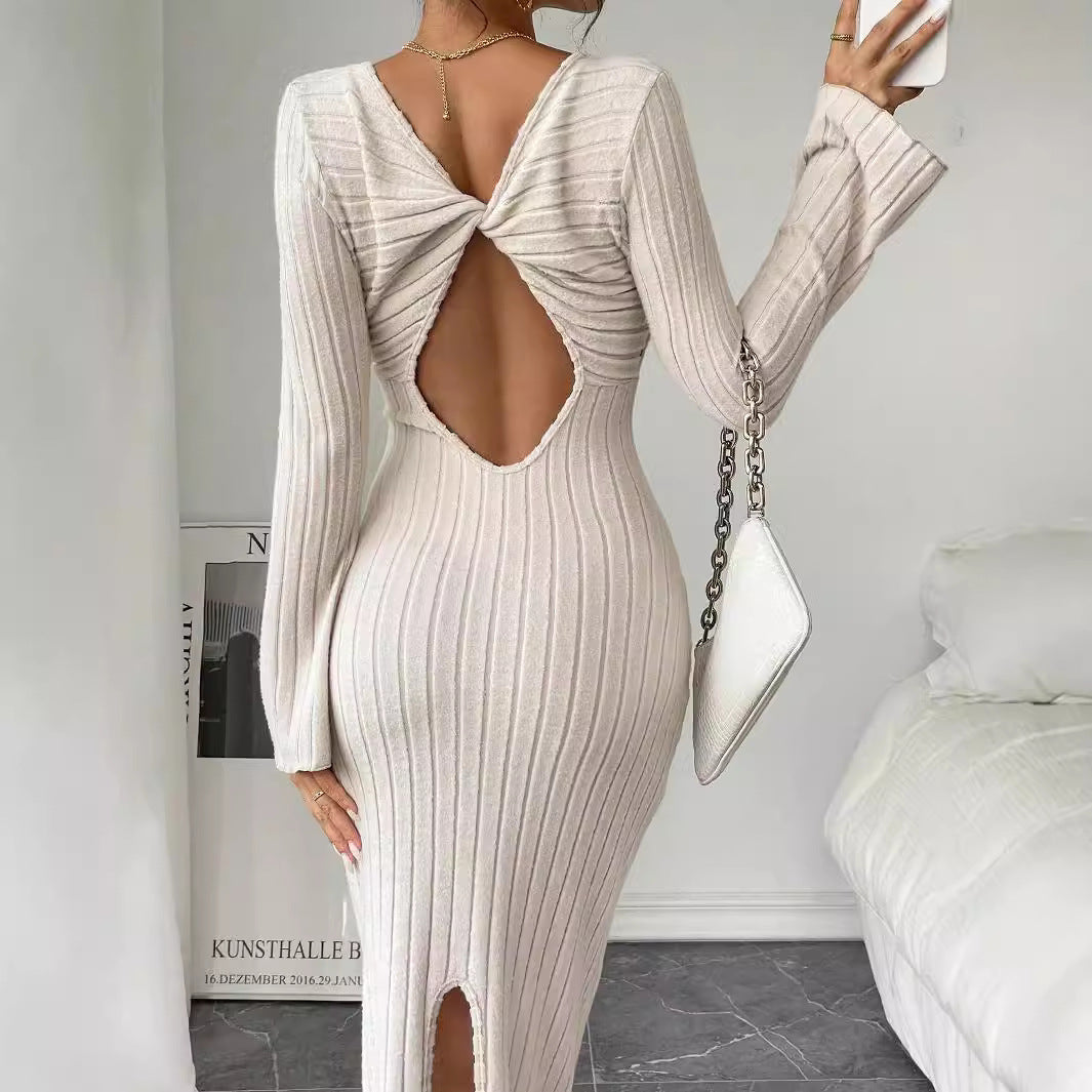 Robe tricot à manches longues pour femmes avec silhouette ajustée et décolleté rond élégant Chic & Stil
