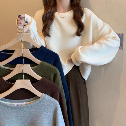 Women's Casual Oversized Sweatshirt with Comfort Collar and Soft Cuffs