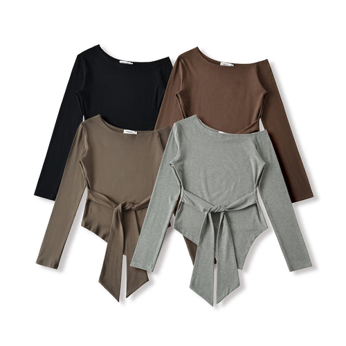 Women Long Sleeve Top with Elegant Bow Detail Amarae