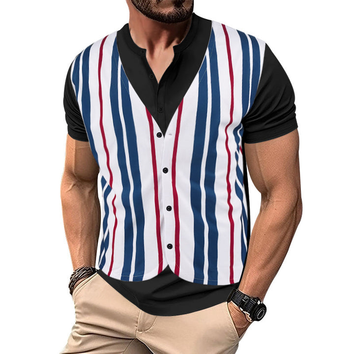 Short shirt for men with an innovative V-neck and a chic and stylish button placket