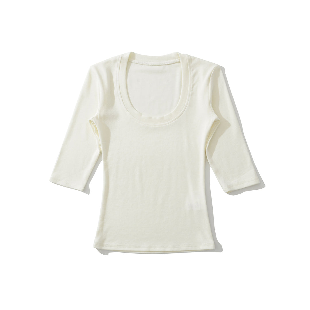 Women's fitted long sleeve with a deep round neckline Amarae