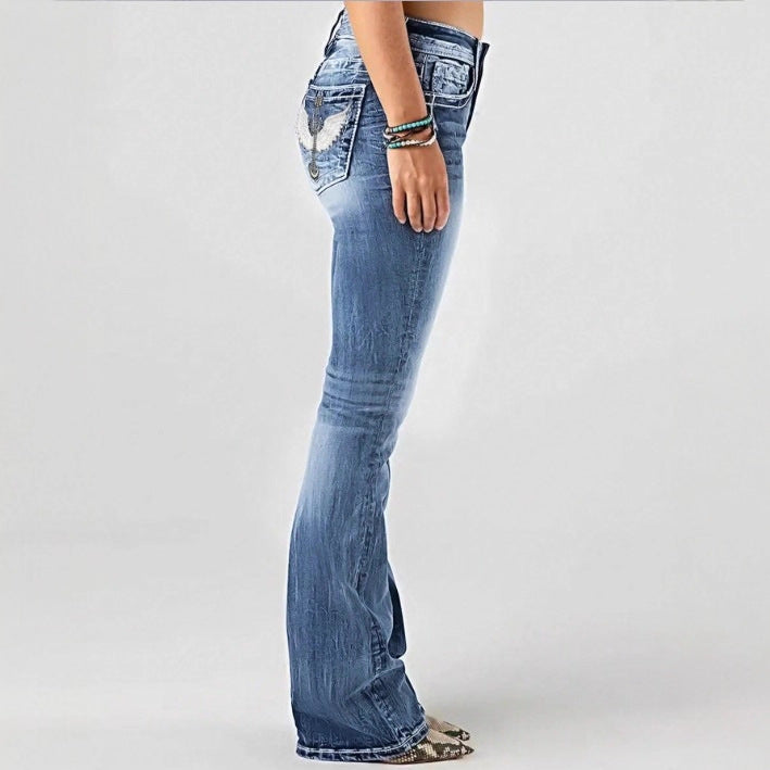 Women mid-rise bootcut jeans with vintage wash, light stretch and five-pocket design Amarae