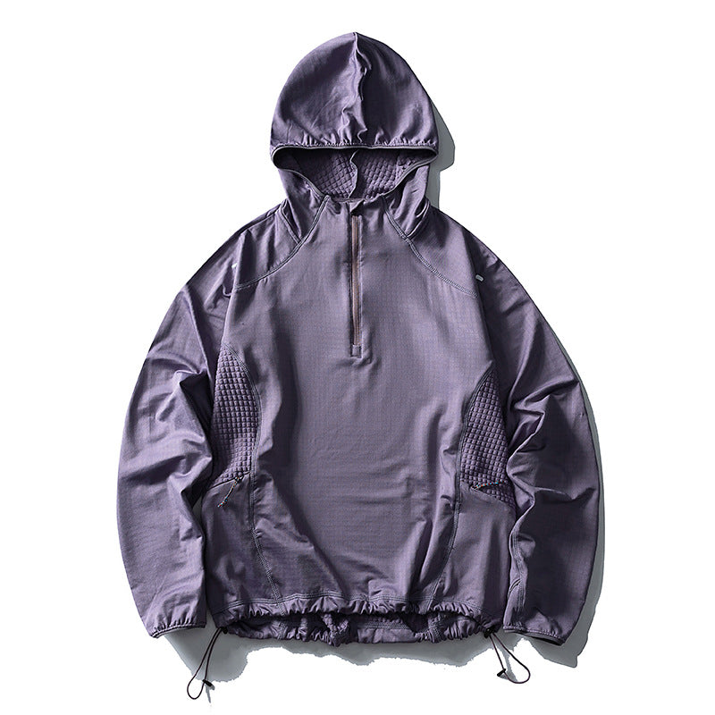 Unisex Lightweight Oversized Hoodie with Half Zip, Quilted Inserts and Drawstring Hood
