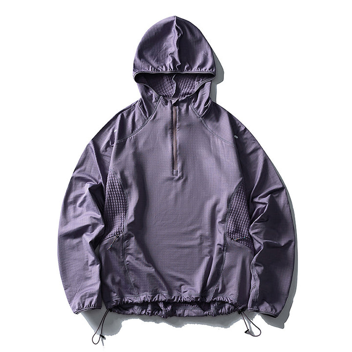 Unisex Lightweight Oversized Hoodie with Half Zip, Quilted Inserts and Drawstring Hood
