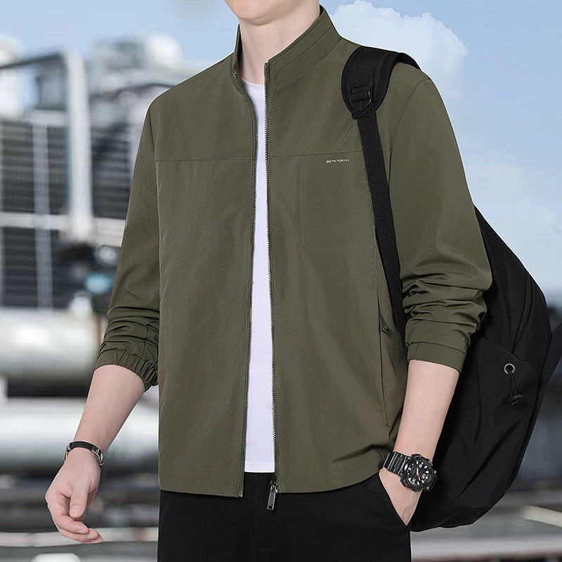 Men's Minimalist Comfort Training Jacket with Stand-Up Collar, Windproof Softshell Material and Concealed Zipper Pockets Amarae