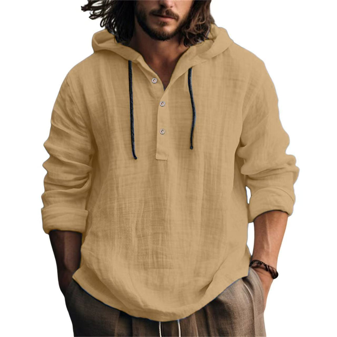 Linen hooded sweatshirt for men with button placket and relaxed fit Lune London