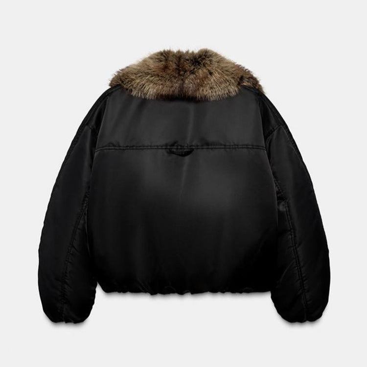 Women's short jacket with voluminous faux fur shawl collar Amarae