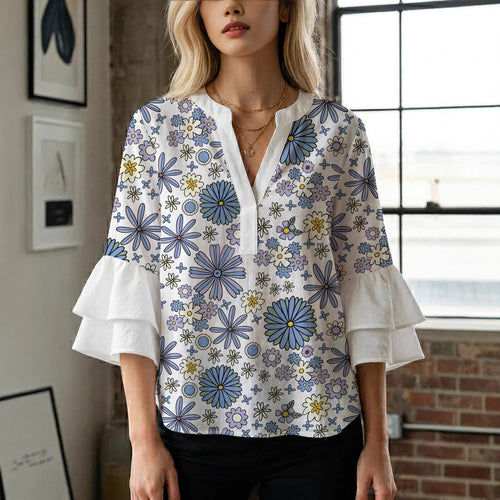Women's blouse with voluminous sleeves and floral design Amarae