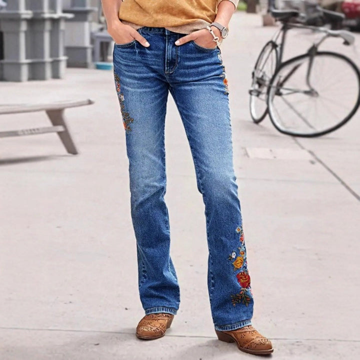 Women's embroidered bootcut jeans with high waist and light stretch Amarae