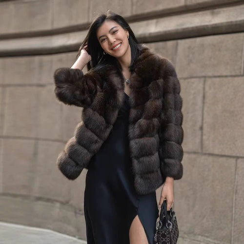 Ladies Elegant short jacket in luxurious faux fur with a voluminous design Amarae
