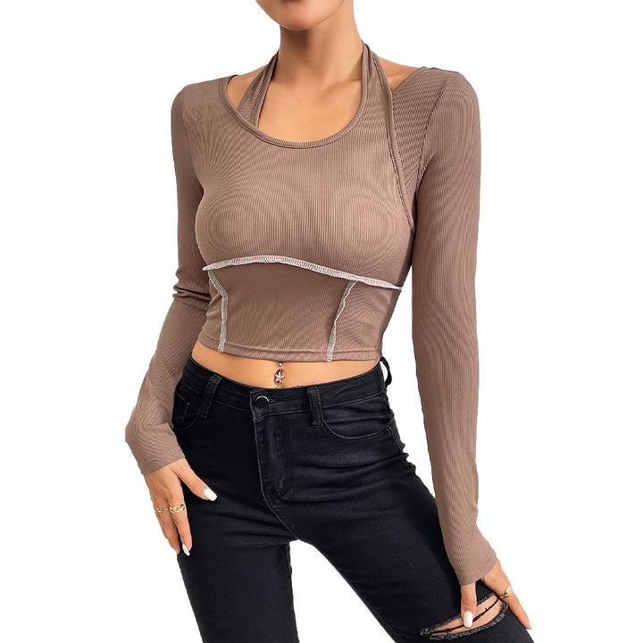 Cropped long sleeve shirt for women with a stylish twisted design and Chic & Stil color accents