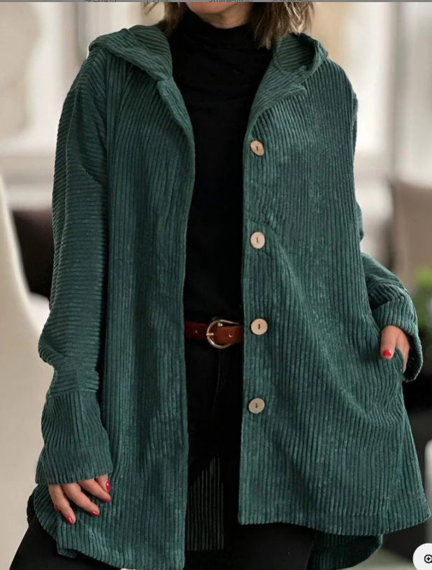 Ladies Fleece-Hoodie-Coat with button placket and ribbed design Lune London