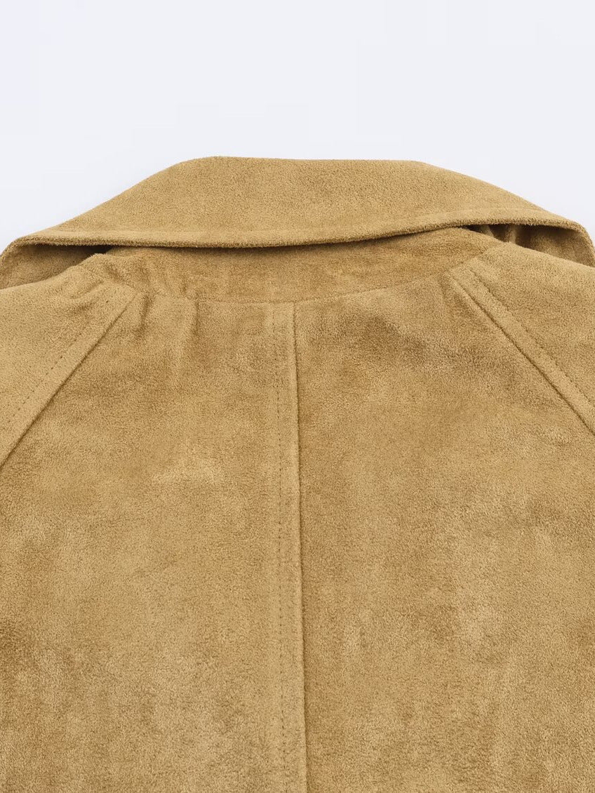 Ladies Fashion Cropped Trench Coat with Double-Breasted Button Placket and Practical Pockets Lune London