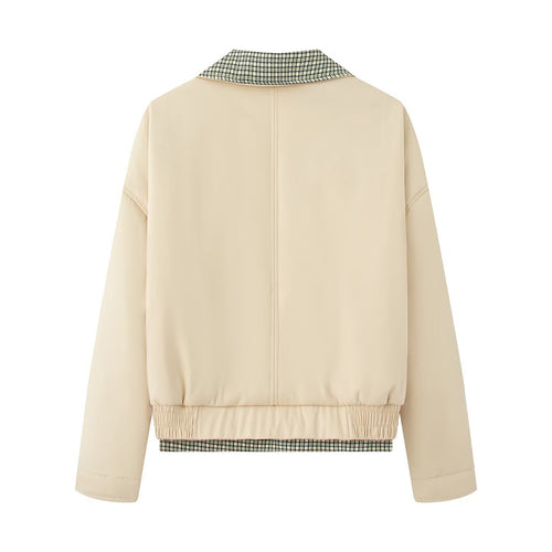 Trendy transition jacket for women with check collar and practical flap pockets Amarae