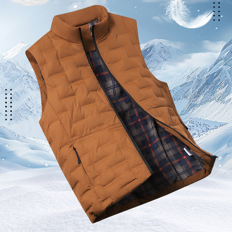 Men's Quilted Padded Vest with Checked Lining and Stand-Up Collar Amarae