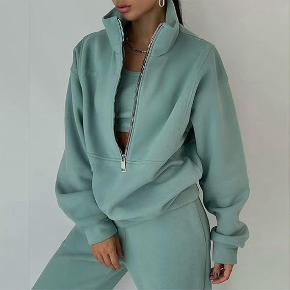 Pull en polaire doux pour dames avec col haut et fermeture éclair Chic & Stil