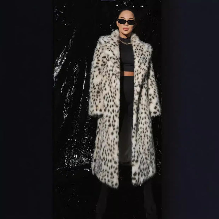 Ladies Luxurious Leopard Print Faux Fur Coat Amarae