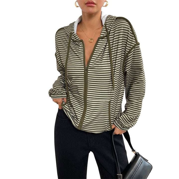 Casual women's jacket with zipper and striped pattern Lune London