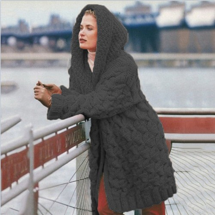 Cardigan en tricot épais pour femmes avec capuche et motif texturé Chic & Stil