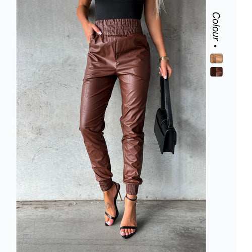 Women's faux leather pants with elastic waistband and slim fit Amarae