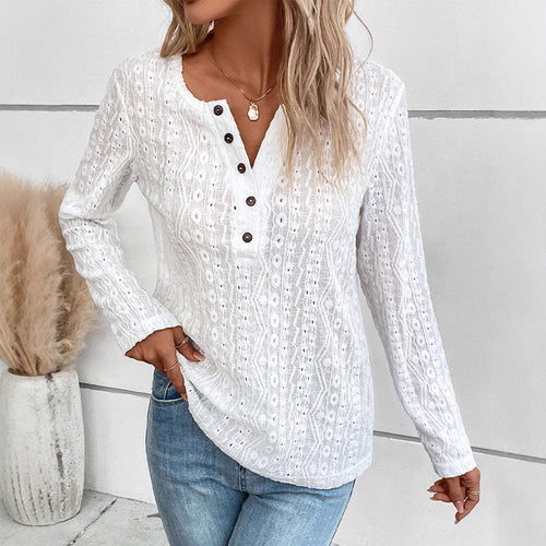 Chemise à manches longues pour femmes avec détail de bouton nostalgique Chic & Stil