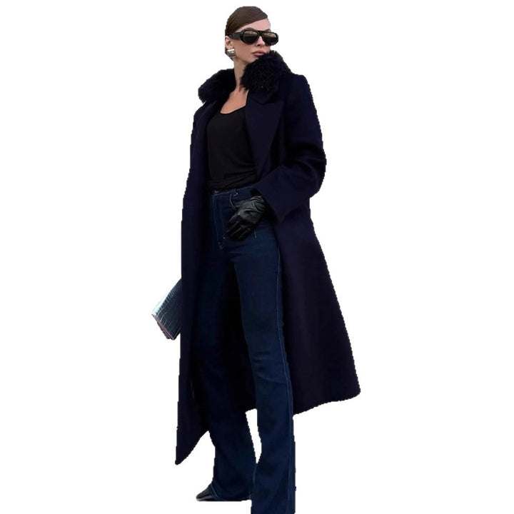 Women's long wool blend coat with generous faux fur shawl collar and oversized cut Amarae