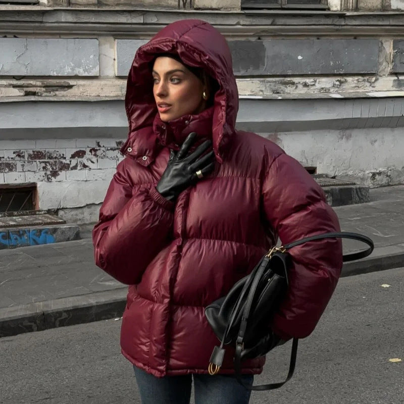 Ladies Cozy Down Jacket with Hood and Stylish Cut Lune London