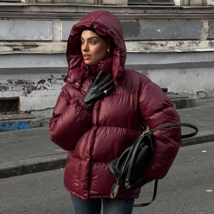 Ladies Cozy Down Jacket with Hood and Stylish Cut Lune London