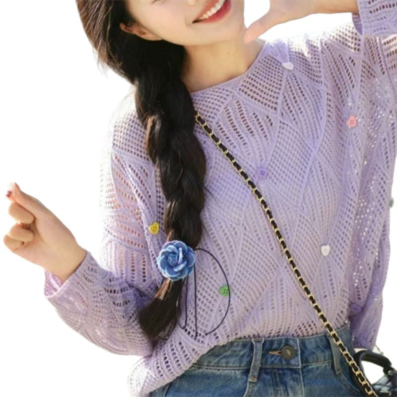 Aerial knit blouse for women with colorful pattern and applications Lune London