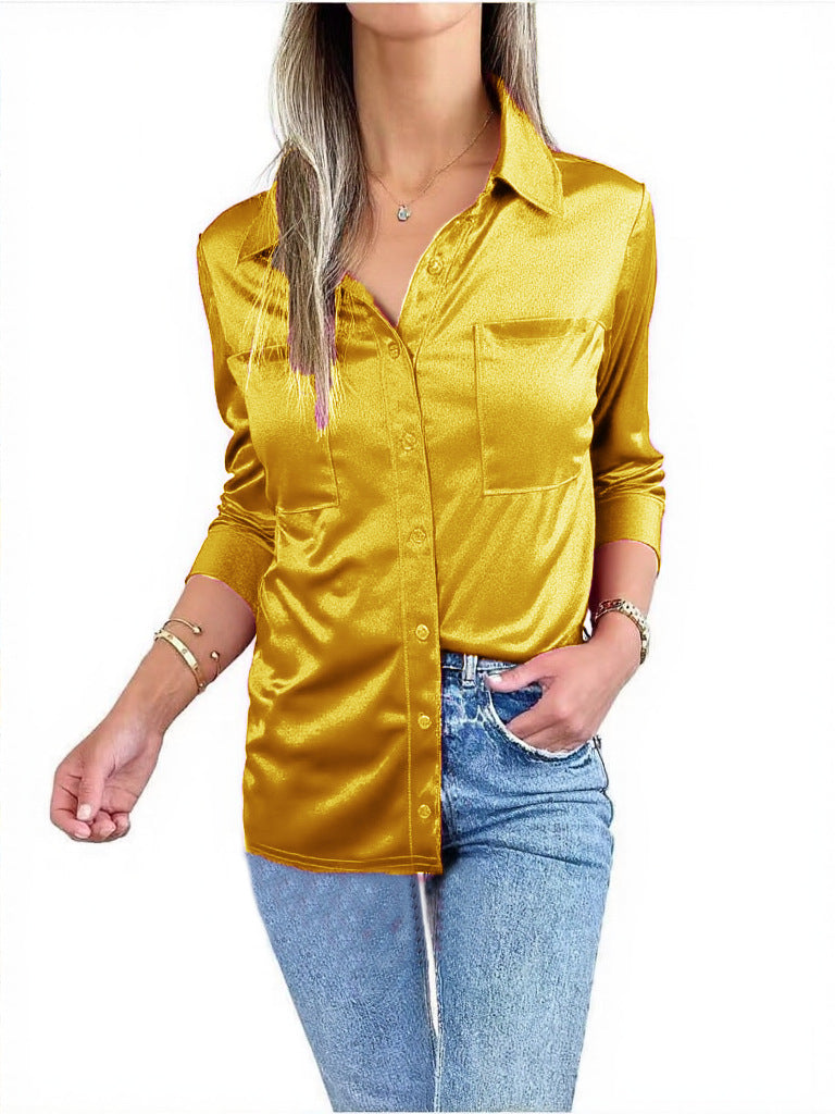 Blouse en satin élégante pour femme avec détails de boutons classiques et poche poitrine Chic & Stil