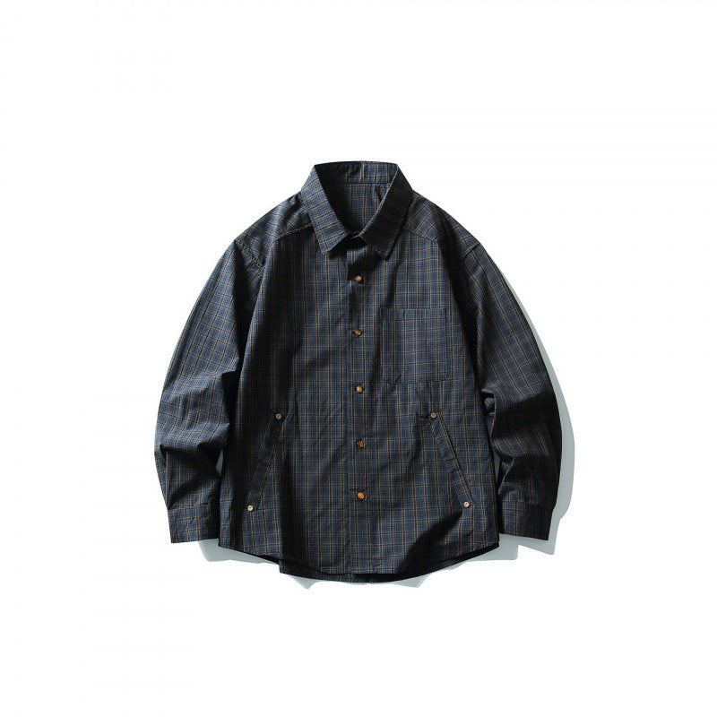 Men's overshirt in check pattern with front pockets and snap button placket Amarae