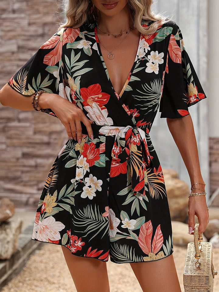 Ladies Floral Wrap Jumpsuit Lune London
