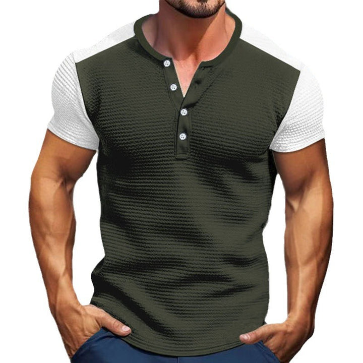 Men's Short Sleeve Henley Shirt with a textured design and contrasting sleeve parts Lune London
